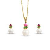 Gold-Plated Pearl & Gemstone Pendant Set